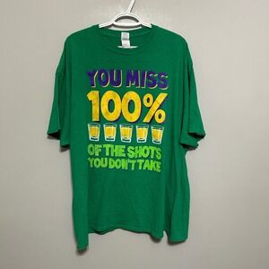 Gildan Men's T-Shirt 2XL Green Gold Purple Mardi Gras Casual Party Short Sleeve
